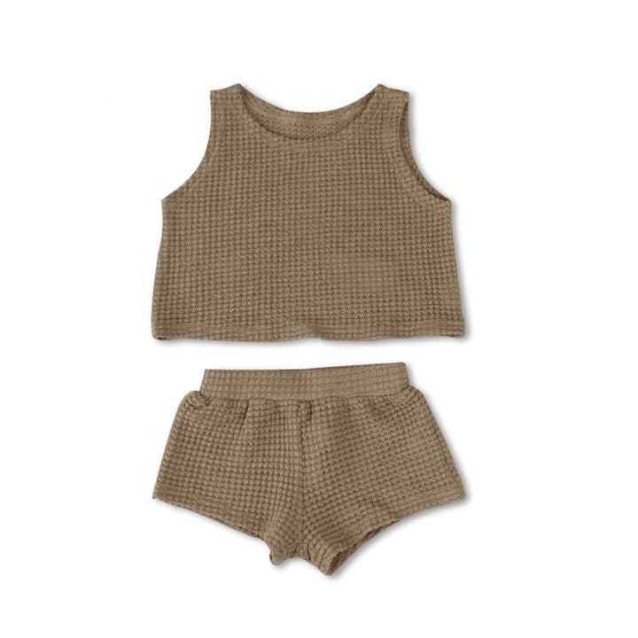 Custom New Design Ribbed Baby Set Hollow Knitted Comfortable Kids Summer Clothe Set