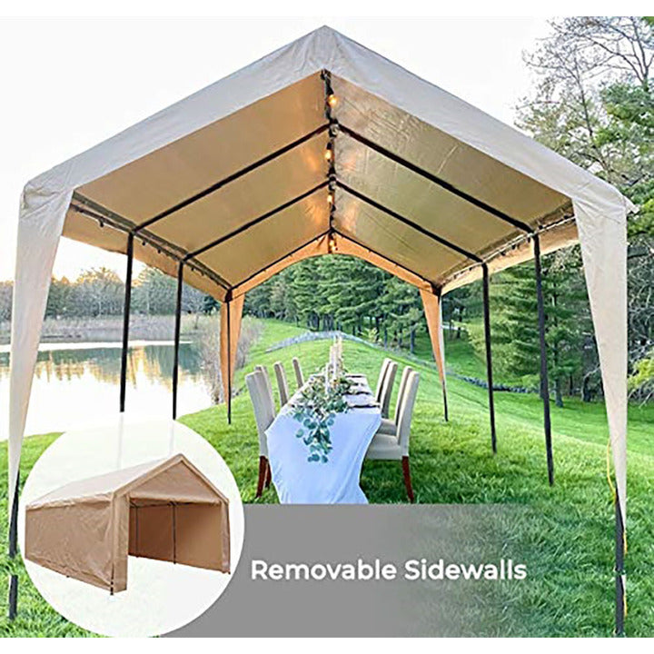 Outdoor Carport with Removable Side Wall, 10' X 20' Garages Canopies Carports