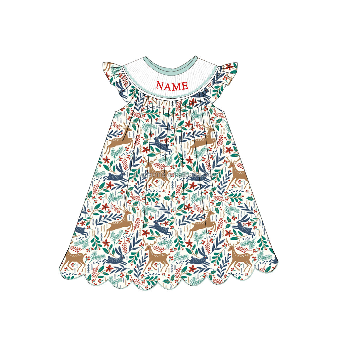 High Quality Children Clothes Boutique Name Embroidery Baby Smocked Girl Dresses Sets with School Backpack