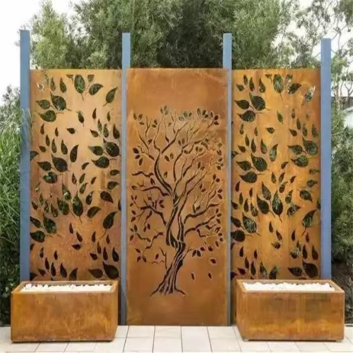 Laser Cut Decorative Outdoor Garden Privacy Art Metal Screens Panels Corten Steel Garden Screen