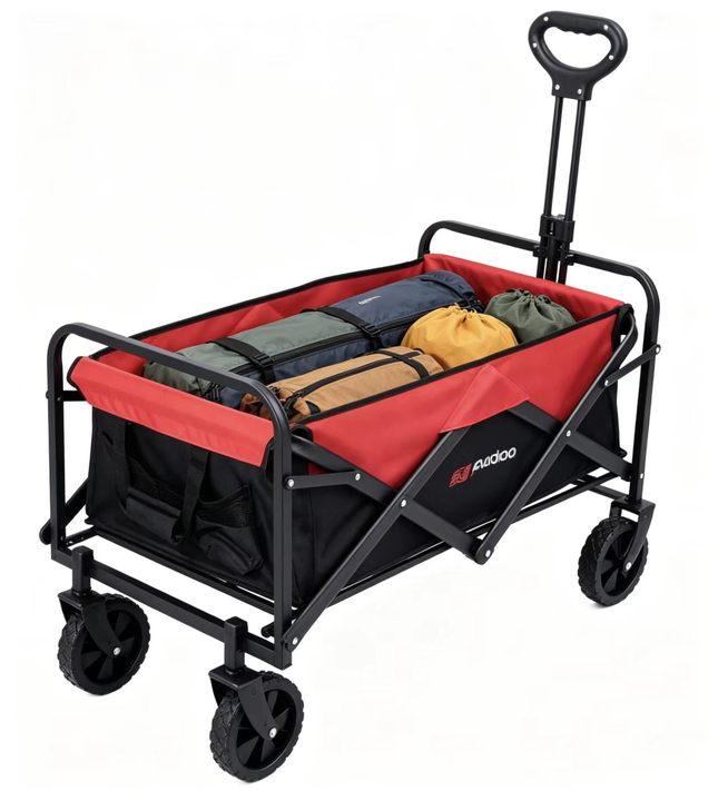 Collapsible Utility Wagon, Foldable Outdoor Trolley for Picnic Camping Garden Use