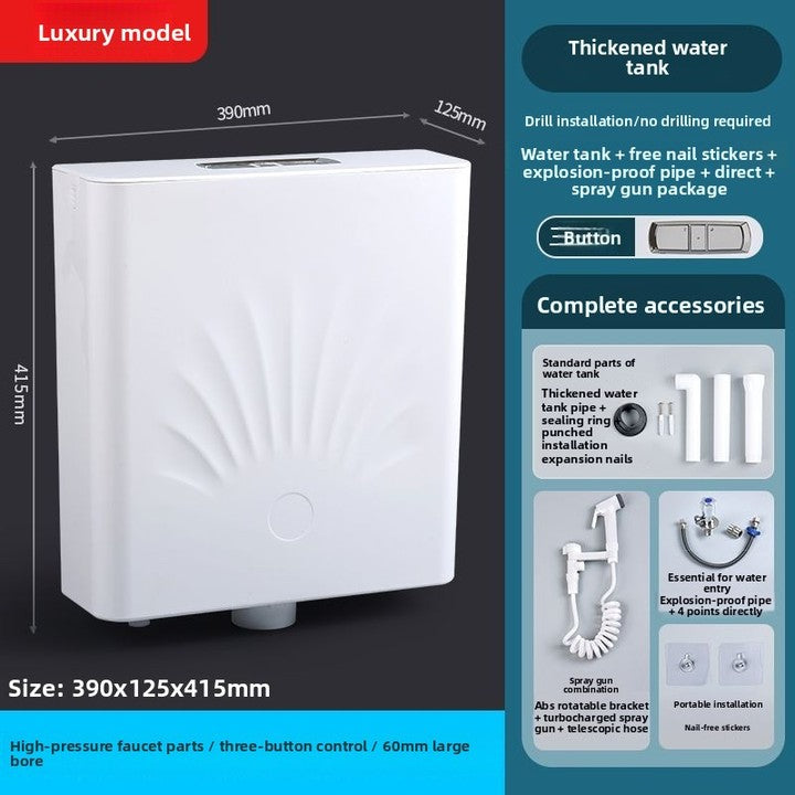 Modern Minimalism Square Plastic Floor Installation Hand-Pressed Squatting Toilet Water Tank with 3D Model Design