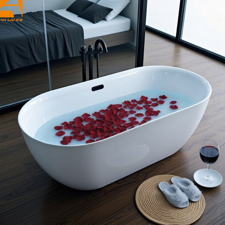 CUPC Cheap Flatbottom Seamless Freestanding Bathtub KF-787 Pure Acrylic Oval Soaking Bath Tub for Hotel Villa Centre Drainer