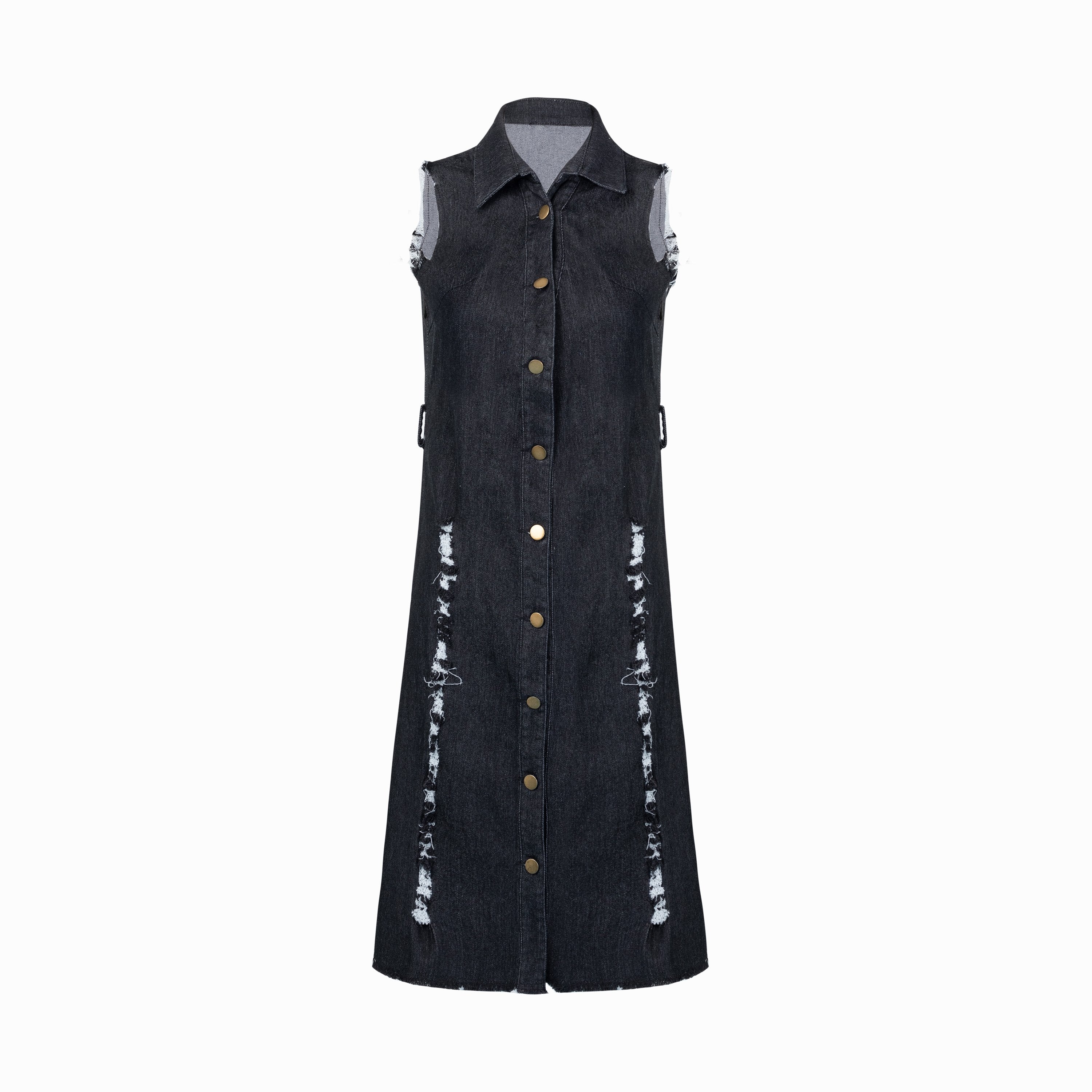 2020 summer women jeans sleeveless reverse collar washed and polished jeans dress