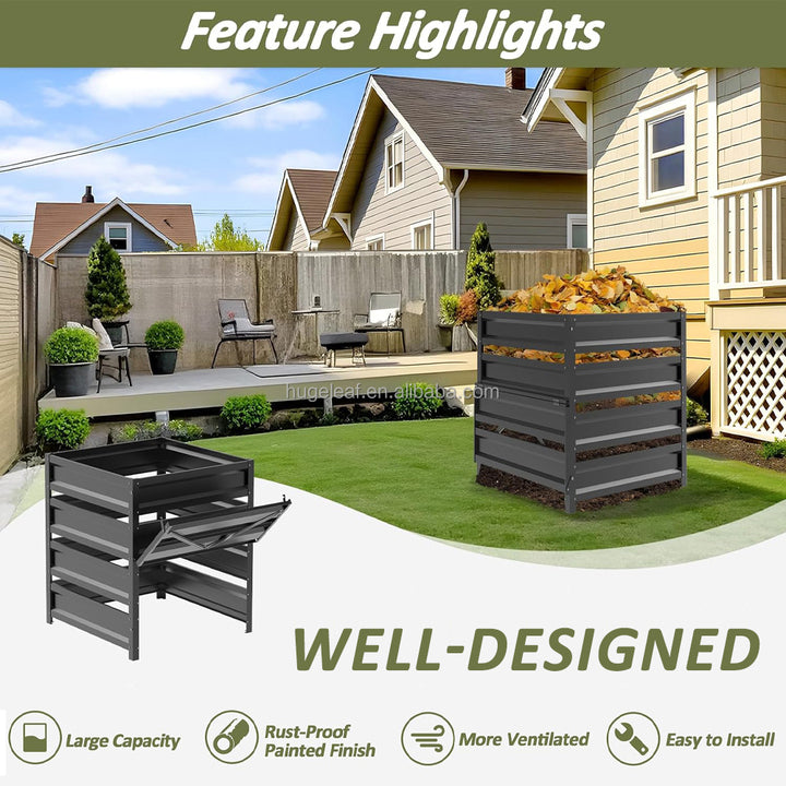 Outdoor Garden Large Durable Plastic Coated Square Metal Rust-Proof Compost Bin for Kitchen Waste and Fallen Leaves