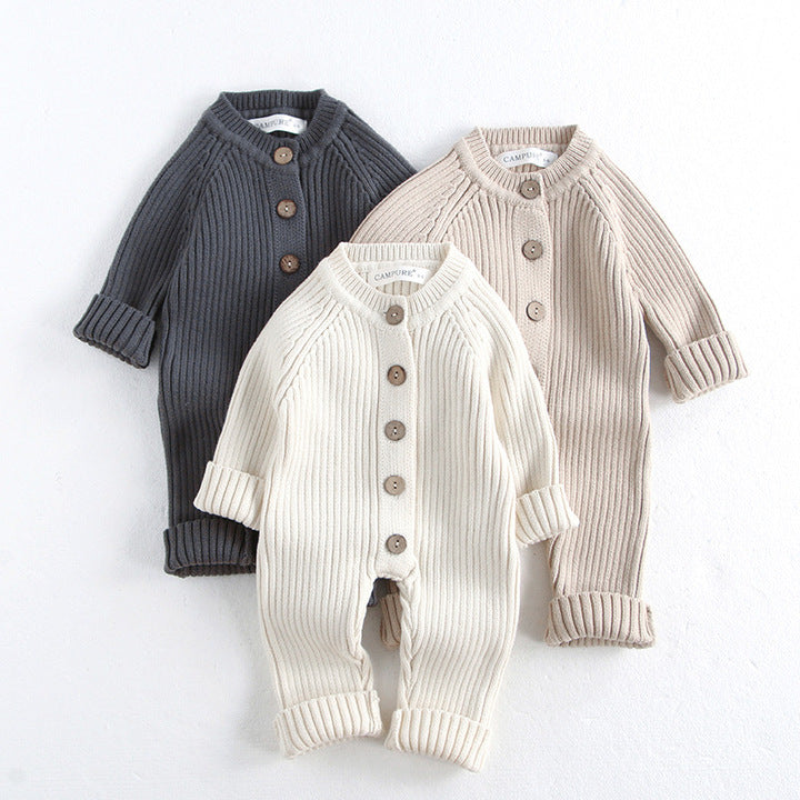 Baby Autumn and Winter Clothes Baby Solid Color Knitted Climbing Clothes Newborn Autumn Sweaters Jumpsuit