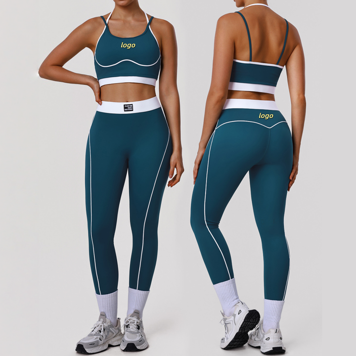 JY 2026 Custom logo Women Trend Yoga Sport Wear Clothes Sets Contrast Color Breathable Running Gym Activewear Fitness Outfits