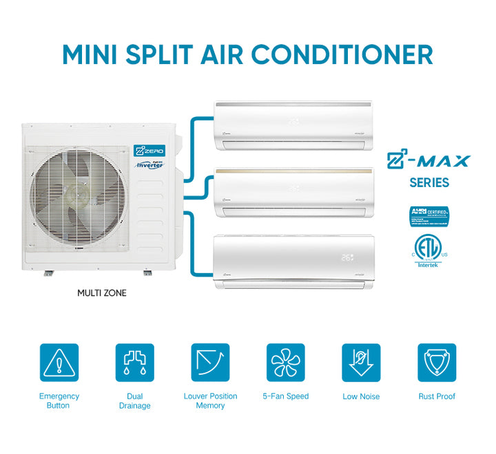 ZERO Brand Z-MAX Multi Zone Air Conditioners Heating and Cooling Multi Split AC Inverter Split Air Conditioner