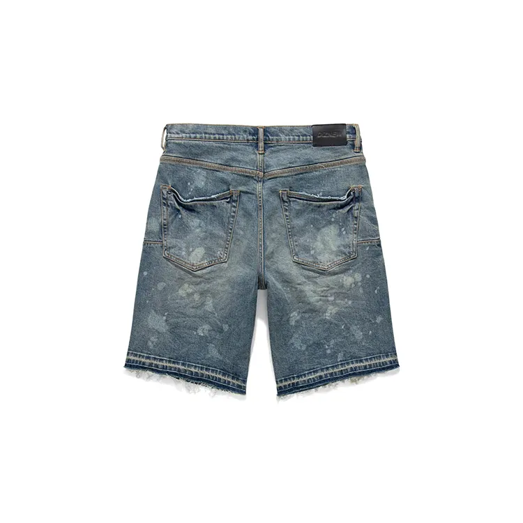 Hot Sale Custom denim Fashion Streetwear dirty  used Jeans Shorts Cross Mens Denim Shorts