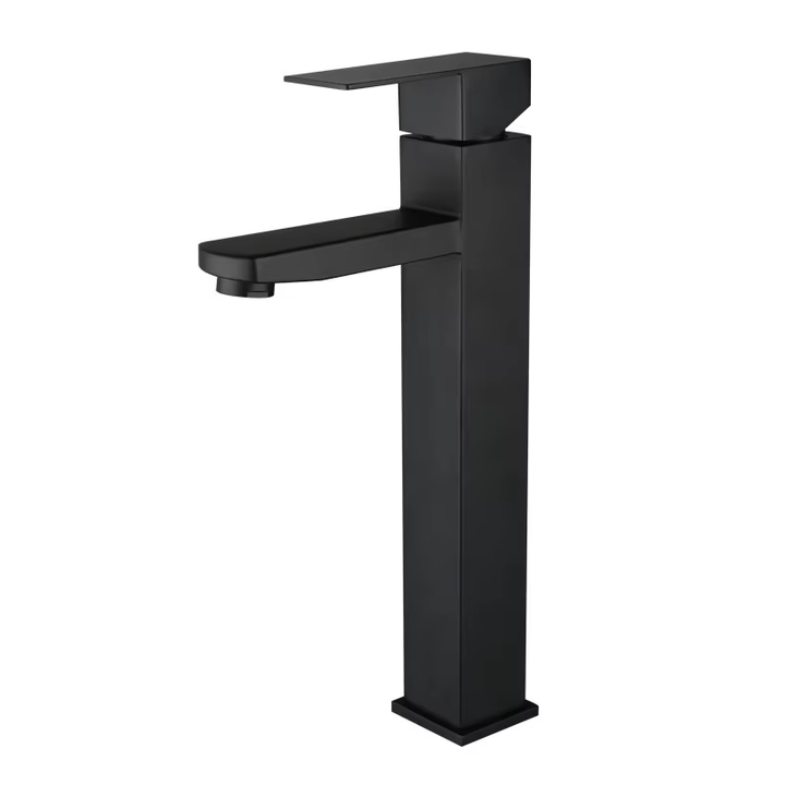 Modern Black Square Deck Mounted Basin Faucet with Ceramic Valve Core Hot & Cold Mixer Bathroom Tap Single Handle