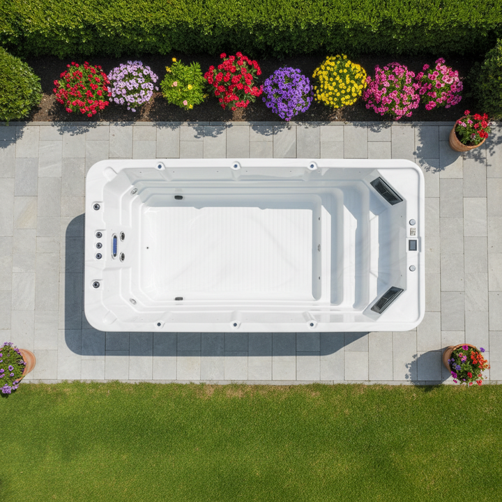 High Quality Rectangle Modern Freestanding Acrylic Swimming Spa Pool Balboa Family Outdoor Endless Swim Pool for Hotel Villa Use