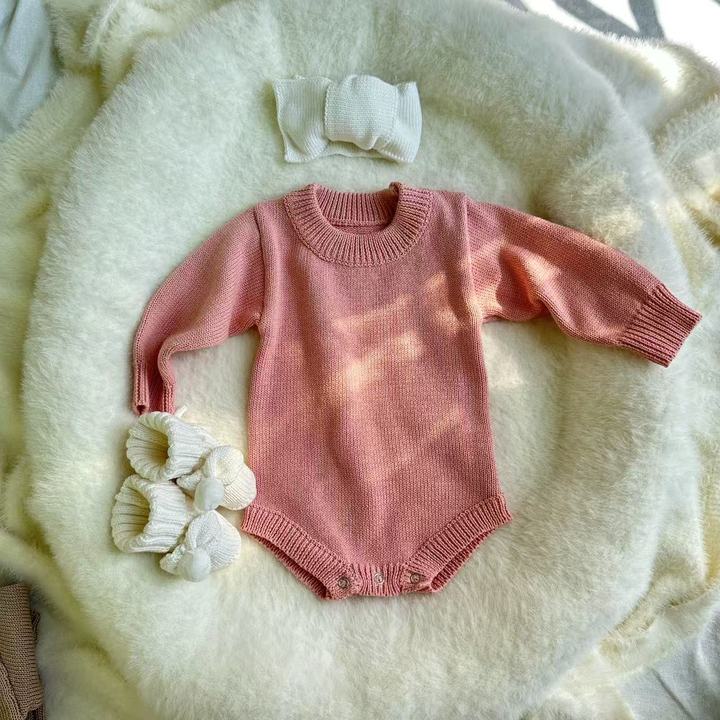 Baby Romper Newborn Baby Knitted Clothes Long Sleeve Knit Romper Jumpsuit with Headband Infant Fall Winter Clothes