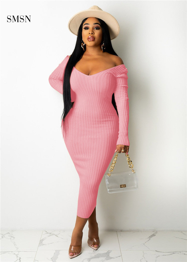 women elegant vintage long sleeve design women clothes v neck casual sweater dress bodycon elegant casual dresses