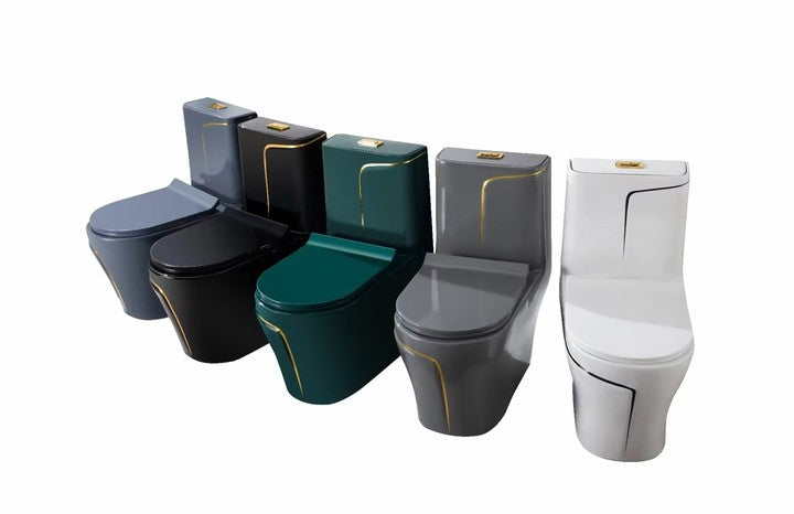 Ceramic Siphonic Elongated Toilet Set Floor Mounted Bathroom WC With Round Bowl for Home Hotel Colorful Modern Black One-Piece