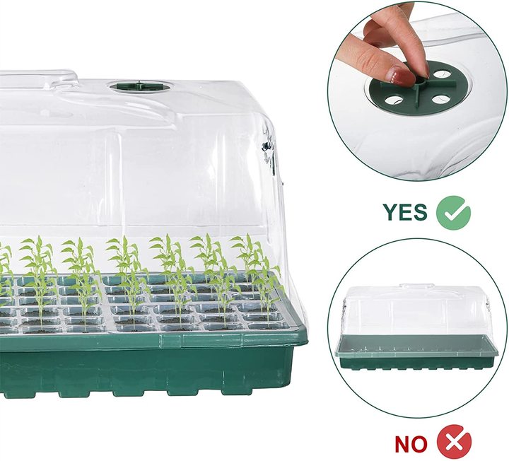 Seed Starter Tray with Humidity Dome and Base, 144 Cells Adjustable Seedling Nursery Clone Tray, Garden Propagator