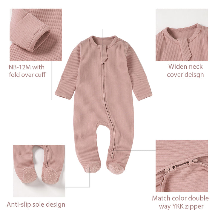 CPC Certificate Organic Cotton Autumn Long Sleeve Footie Baby Boy Bodysuit Plain Newborn Baby Rompers