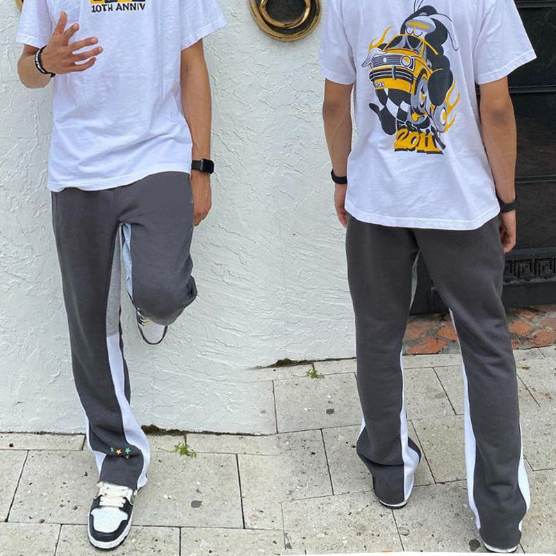 High Quality Streetwear Stacked Flared Puff Print Sweatpants French Terry Men Flare Sweat Pants