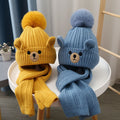 Best Sell Wholesale Winter Warm Little Bear Children's Acrylic Knitted Jacquard Hat Scarf With Fur Pom Pom for Children