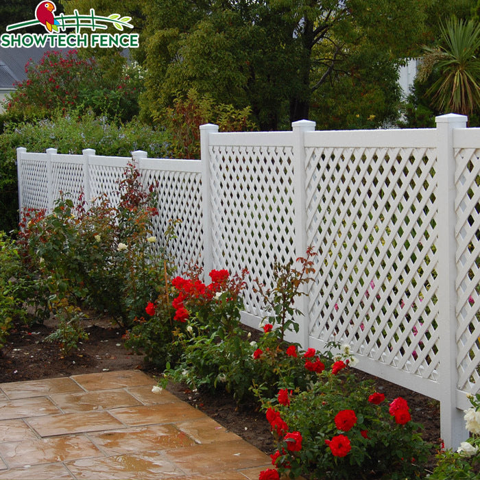 Plastic PVC Lattice Fence, Vinyl Fencing Panels With Post and Accessories in White, Customize