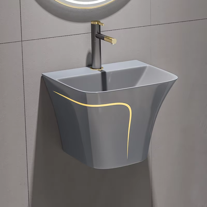 Modern Bathroom Sanitary Ware Square One Piece Toilet Bowl Floor Bathroom Sink and Ceramic Toilet Grey Gold Line Wc Toilet Set