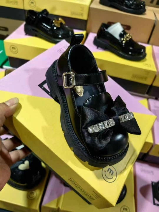 Mixed Small Leather Shoes for Girls Soft Sole Single Shoes for Children Non-slip Lightweight Black Single Shoes Wholesale