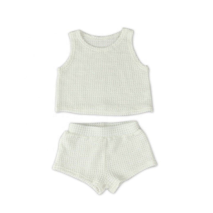 Custom New Design Ribbed Baby Set Hollow Knitted Comfortable Kids Summer Clothe Set