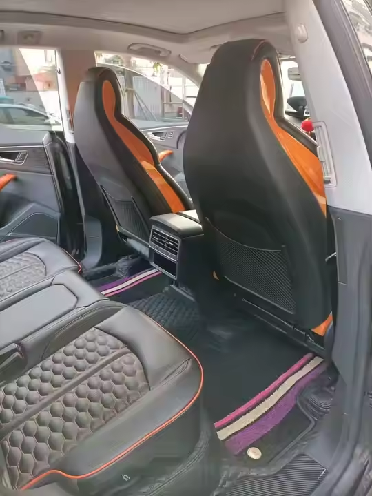 Premium Electric Car Seats - Black Orange Leather Honeycomb Stitching Ergonomic Support Interior Upgrade Comfort