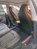 Premium Electric Car Seats - Black Orange Leather Honeycomb Stitching Ergonomic Support Interior Upgrade Comfort