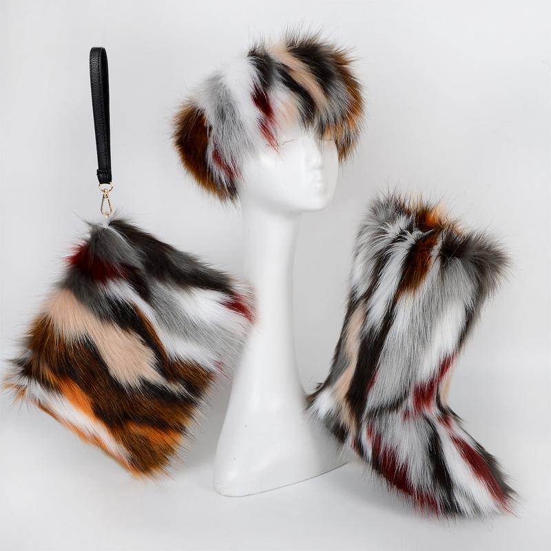 wholesale fashion fox faux headband kids furry purses sets ladies snow woman women fall winter fur shoes womens boots