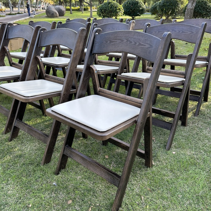 Wholesale High Quality Comfortable Dining Wedding Event Garden Outdoor Resin Folding Chair With Wood Grain