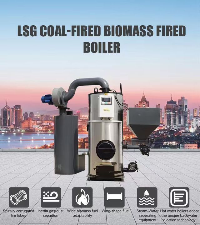 Automatic 1 Ton Industrial Fire Tube Vertical Coal Biomass Hot Water Boiler with High Efficiency