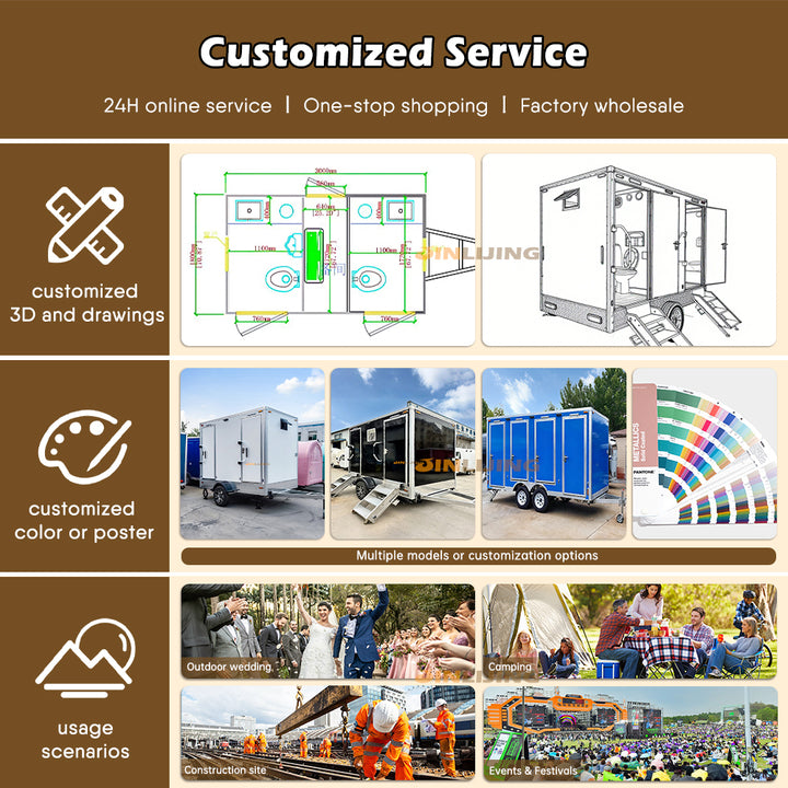 JINLIJING Factory Custom White Portable Restroom Toilets Luxury Double Mobile Toilet Trailer for Sale