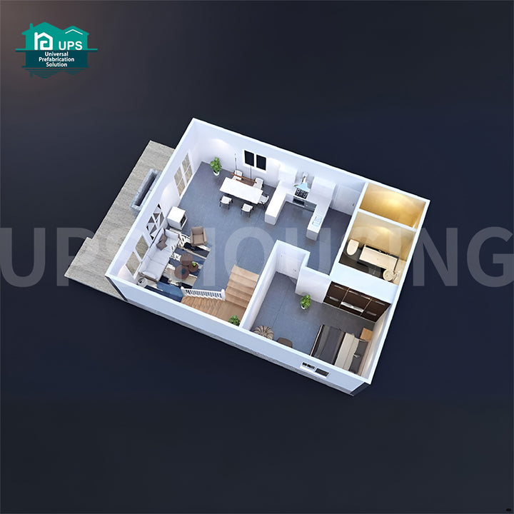 UPS Earthquake-Proof Sandwich Panel Prefab Houses Modern Design 50sqm Luxury Prefab Office Container House Bedroom Mall Living