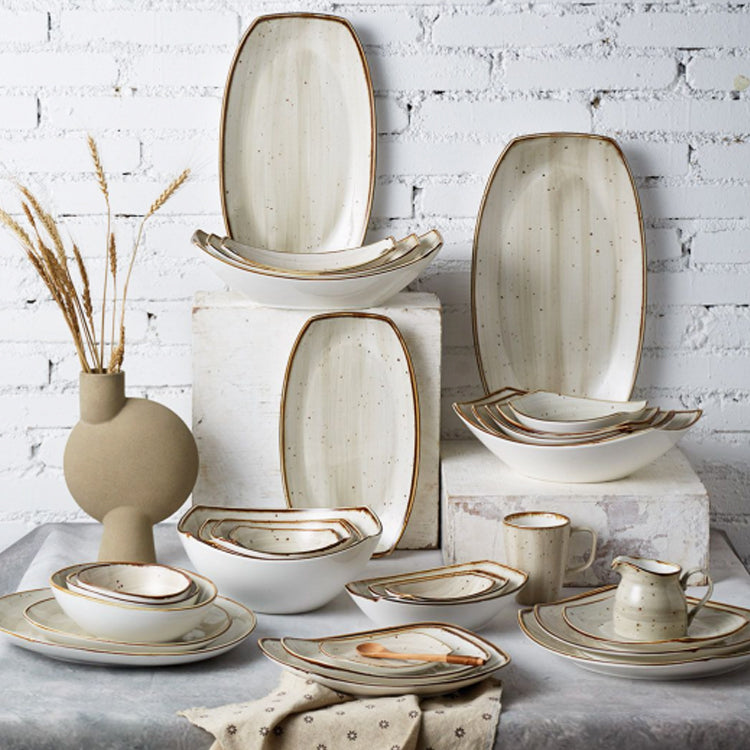 Handmade Rustic Glazed Ceramic Irregular Square Reactive Tableware Dishes Plates Restaurant Porcelain Dinner Food Serving Plates