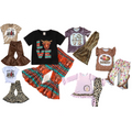 Kids Summer Outfits girl's clothing Set Short Sleeve Cow Top Flare Long Pants  Leggings 2 Piece Set