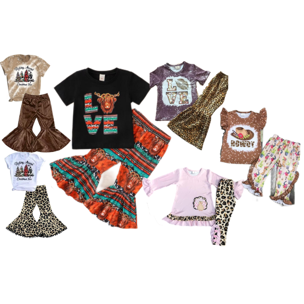 Kids Summer Outfits girl's clothing Set Short Sleeve Cow Top Flare Long Pants  Leggings 2 Piece Set