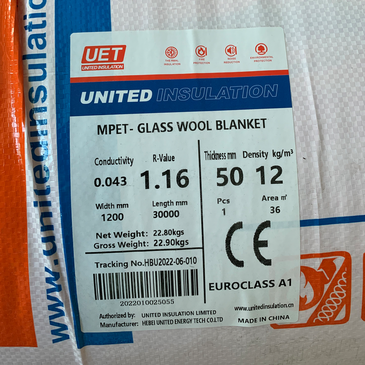 R122 R188 Roof and Wall Thermal Heat Insulation 50mm 80mm Thickness Aluminum Foil Fiberglass Insulation Rolls Glass Wool Price
