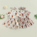 1Pcs Custom Logo RTS  Toddler Short Sleeve Cow Floral Print Girls Kids Dress