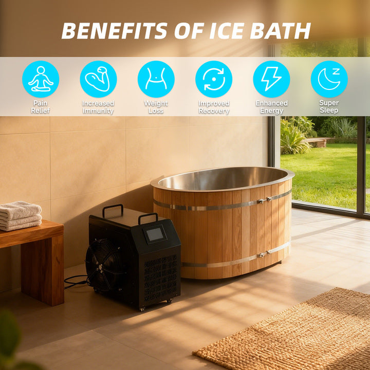 High Quality Built for Home Natural Wood Ice Bath Tub with Chiller and Filter Ice Therapy Outdoor Cold Plunge
