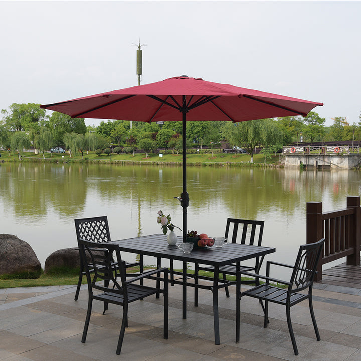 Outdoor Furniture Detachable Table Camping Chair With Patio Umbrella Heavy Duty Iron Coffee Table and Chairs Set