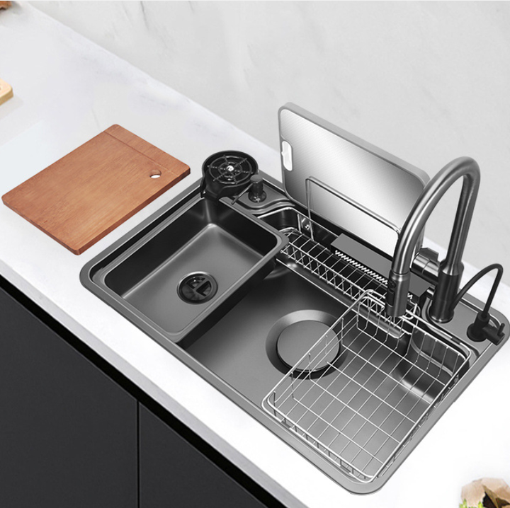 New Design SUS304 Stainless Steel Single Kitchen Sink Large Japanese Style Multifunctional Dishwashing Sink Square Single Hole