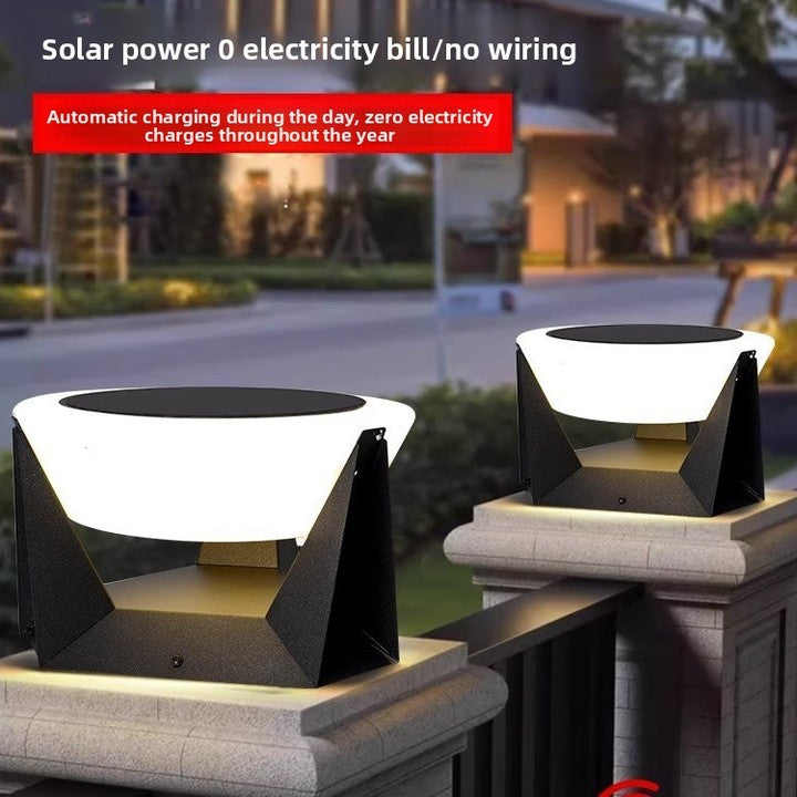 Solar Led Post Light Simple Modern Atmosphere Lawn Light Outdoor Waterproof Villa Fence Courtyard Round Pillar Light