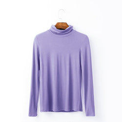 European plus size women's autumn style long sleeve T-shirt versatile solid color top turtleneck modal cotton base shirt