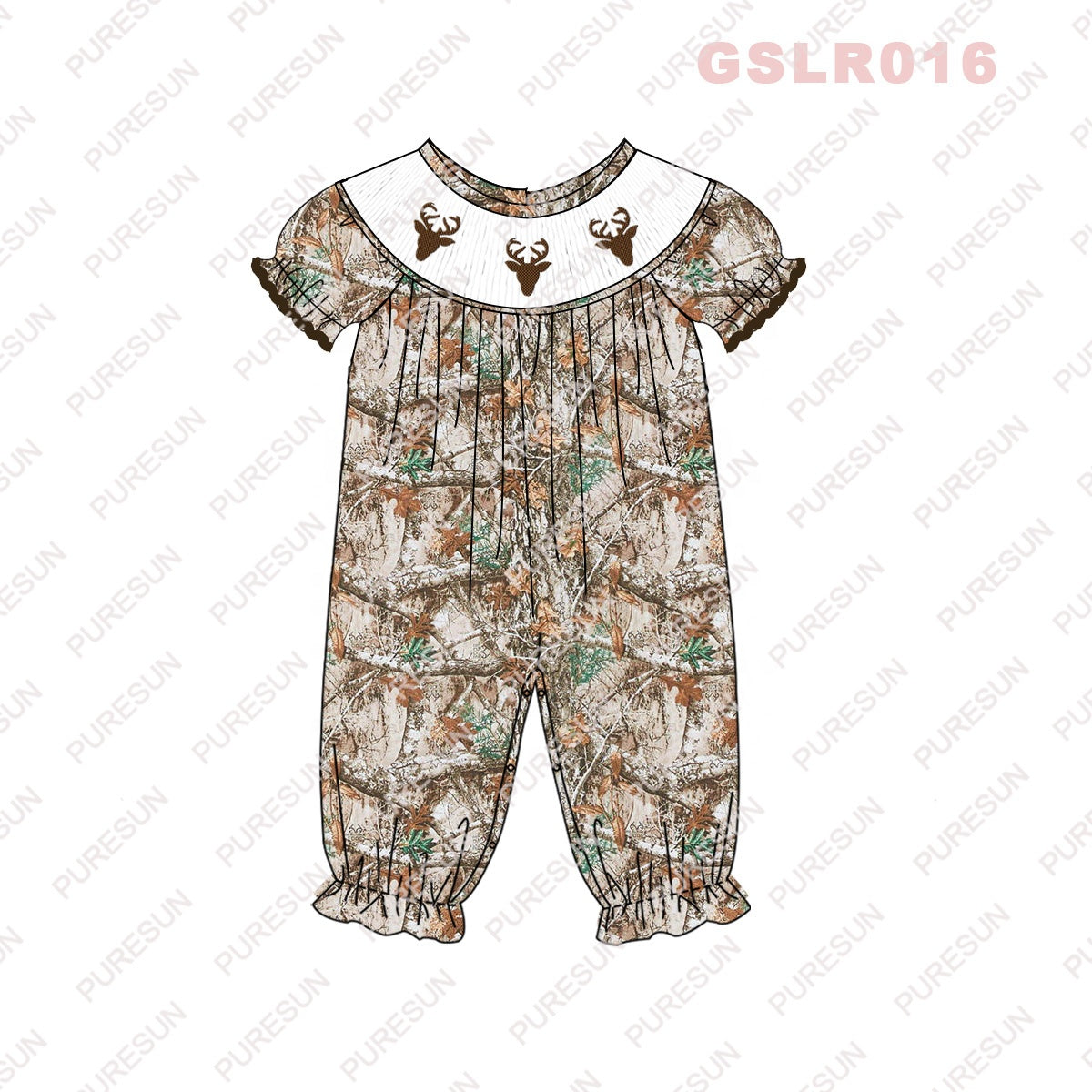 Puresun custom designs smocked baby dresses hunting deer smocked kids wear little girl boutique outfits clothing fall set