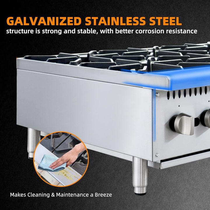 6 Burner Commercial Hot Plate 36" Countertop Gas Stove Stainless Steel Natural Gas Propane Conversion Kit Restaurant Kitchen