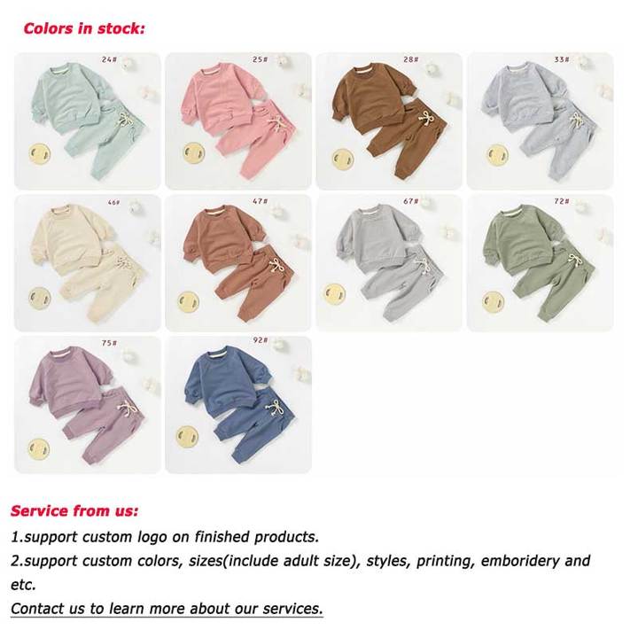 10 Colors in Stock French Terry Pullover Winter Sleeve Solid Color Jogger Set Baby Suit Baby Clothing Set