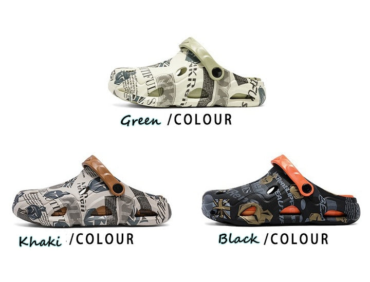 Men's Summer Sporty Printed Eva Sandals Breathable Lightweight Thick-Soled Platform Slippers for Men
