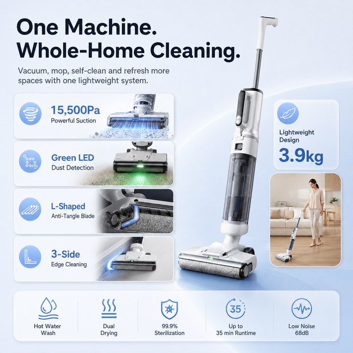 Deep Cleaning Cordless Wet Dry Vacuum Cleaner Smart Floor Washer with Self Cleaning LED Display for Hardwood Tile Floors