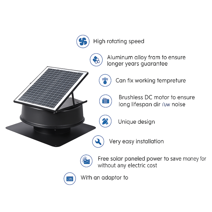 12inch Solar Roof Axial Flow DC Brushless Copper Motor Industrial Exhaust Fan OEM Waterproof IP65