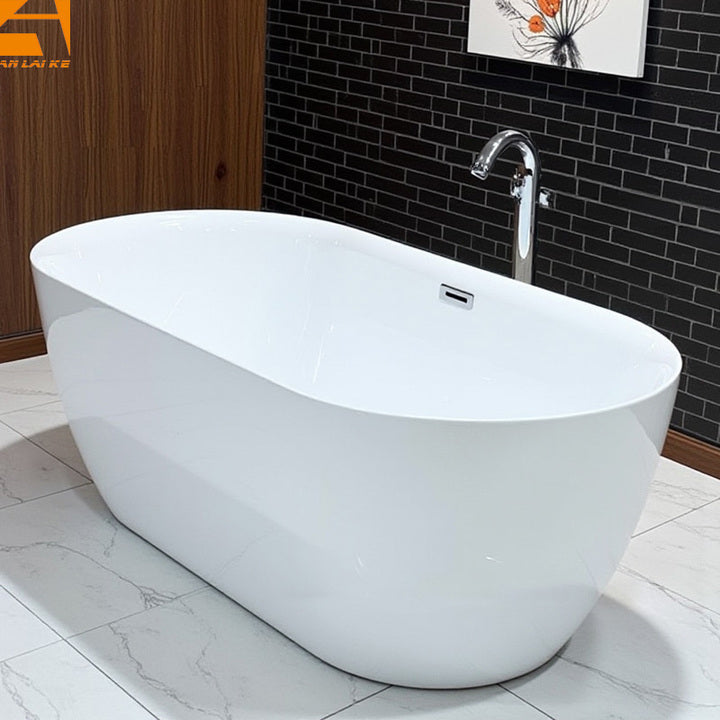 CUPC Cheap Flatbottom Seamless Freestanding Bathtub KF-787 Pure Acrylic Oval Soaking Bath Tub for Hotel Villa Centre Drainer